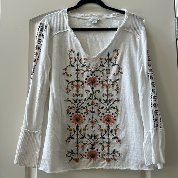 Sundance Tops Sundance Floral Embroidered Beaded V Neck Cotton And